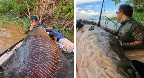 Anderson Guedes e Wladis Kucharski postaram as fotos da pescaria nas redes sociais e depois colocaram o peixe de volta na gua